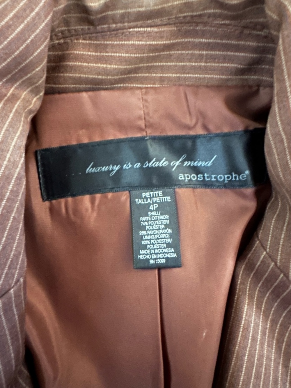 Vintage Y2K Apostrophe Brown Fitted Cropped Blazer Academia Pinstripe Sz 4P - Picture 4 of 8